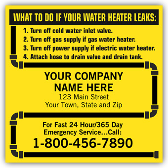 CL15, Water Heater Service Labels, w/Pipe Border, Vinyl 
